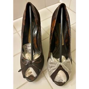 Chinese Laundry Sz 7 Women's Forte Peep Toe Wedge Brown Suede Tortoise Shell NIB